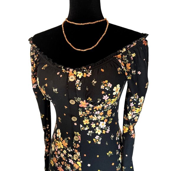 No Boundaries Floral Black Dress Long Sleeve Button Size Small Casual Fall NWOT - Picture 3 of 8